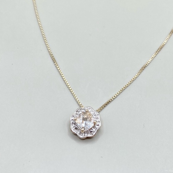 Gold Tone Sterling Silver Cubic Zirconia Halo Necklace - Picture 2 of 6
